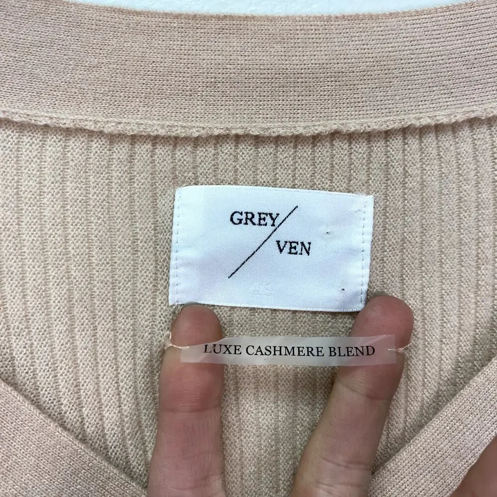 GREY/VEN The Haldane Long Sleeve V-Neck Sweater in Sesame XS - Picture 4 of 8